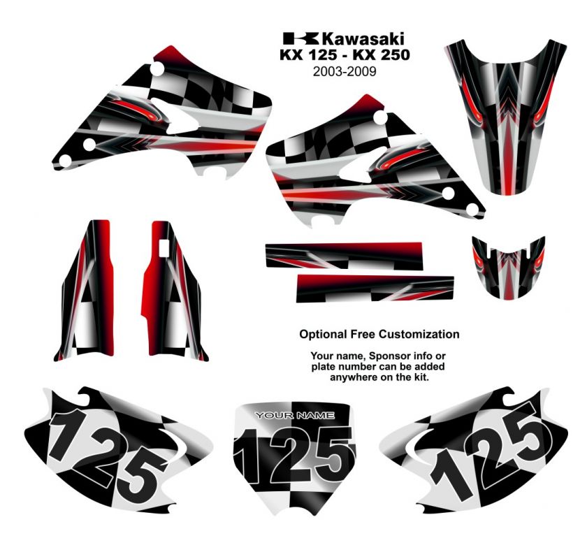 Kawasaki KX 125 250   2003 2009 Bike Graphics Kit 3002R  