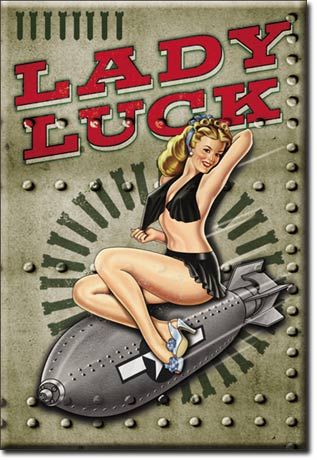 LEGENDS LADY LUCK Bomber NOSE ART WWII Miniature Tin Metal Sign Magnet 