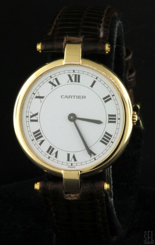 CARTIER 18K GOLD ELEGANT HIGH FASHION MENS DINNER WATCH W/ WHITE 