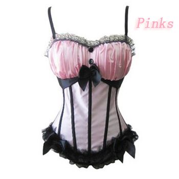 Satin Boned 8899 Lace up Basque Corset Top +G String  