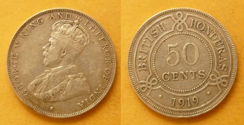 British Honduras 50 ct, 1919, XF  KM#18  