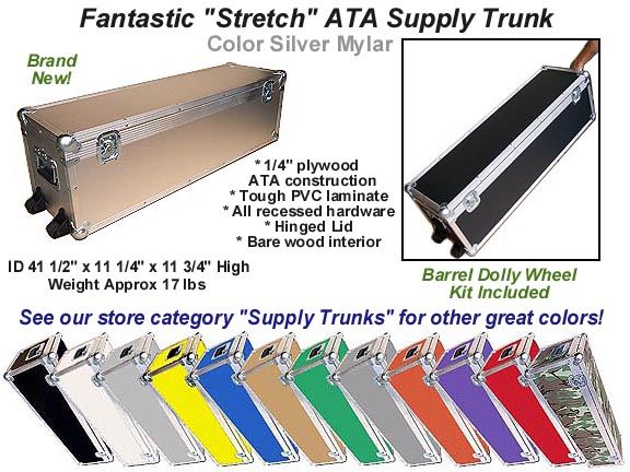 New ATA STRETCH SUPPLY TRUNK w/Dolly Wheels   Silver  