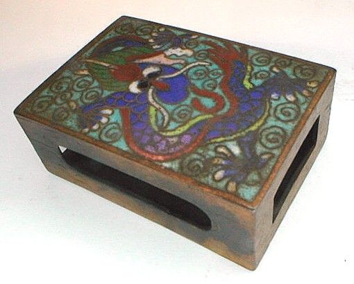 CHINESE ENAMEL CLOISONNE DRAGON BOUDOIR & MATCH BOX SET  