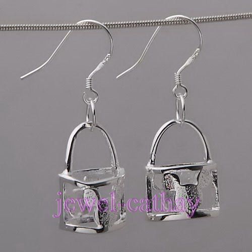 Fascinating Hollow out Dazzling LOCK Silver Plated Dangle Earrings