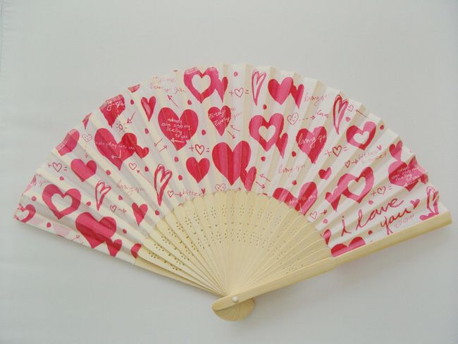 NEW Pink Heart I Love U Hand Fan, Cotton,Wedding Party  