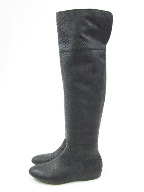 ZARA WOMAN Black Leather Texture Thigh Boots Sz 38 8  