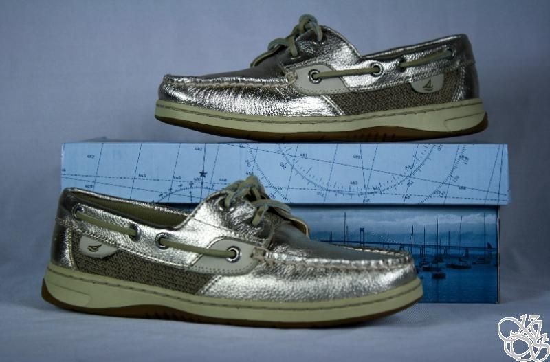 SPERRY Top Sider Bluefish 2 Eye Platinum Womens Loafers Boat Shoes New 