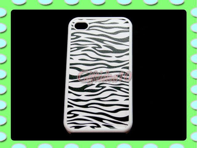 White Black Zebra Hard Back Case Cover For iPhone 4S 4G  