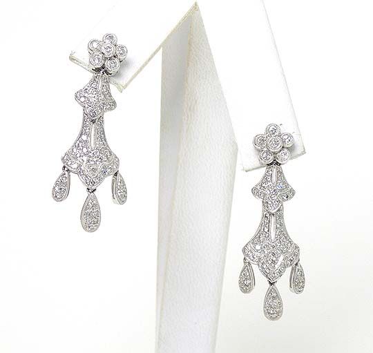 14k WHITE GOLD & 1ct DIAMONDS LONG DANGLE EARRINGS  