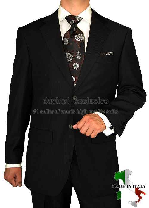 VALENTINO $1599 SUIT WOOL 80857 2 BLACK STRIPE 42L  