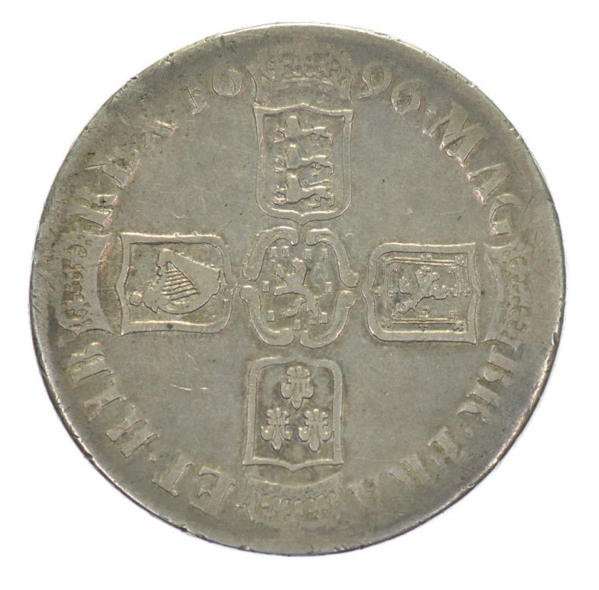 1696 CROWN GEI for DEI SILVER COIN FROM WILLIAM III aVF  