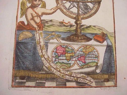 Armillary & World Map 1719 Mallet Engraved Map  