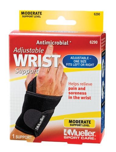   black neoprene blend designed to help support weak or injured wrists