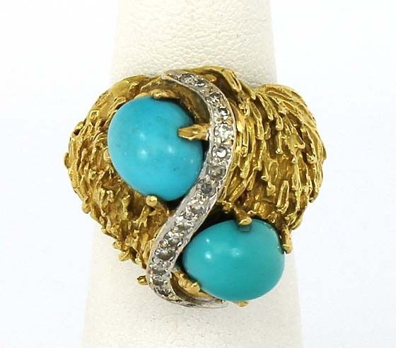 DESIGNER JGJLRY 18K GOLD, DIAMONDS & TURQUOISE RING  