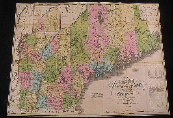 Sumner 1834 New England folding pocket map hand colored  