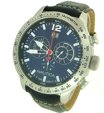 NAUTICA CHRONOGRAPH LEATHER 100M MENS WATCH N19562G  