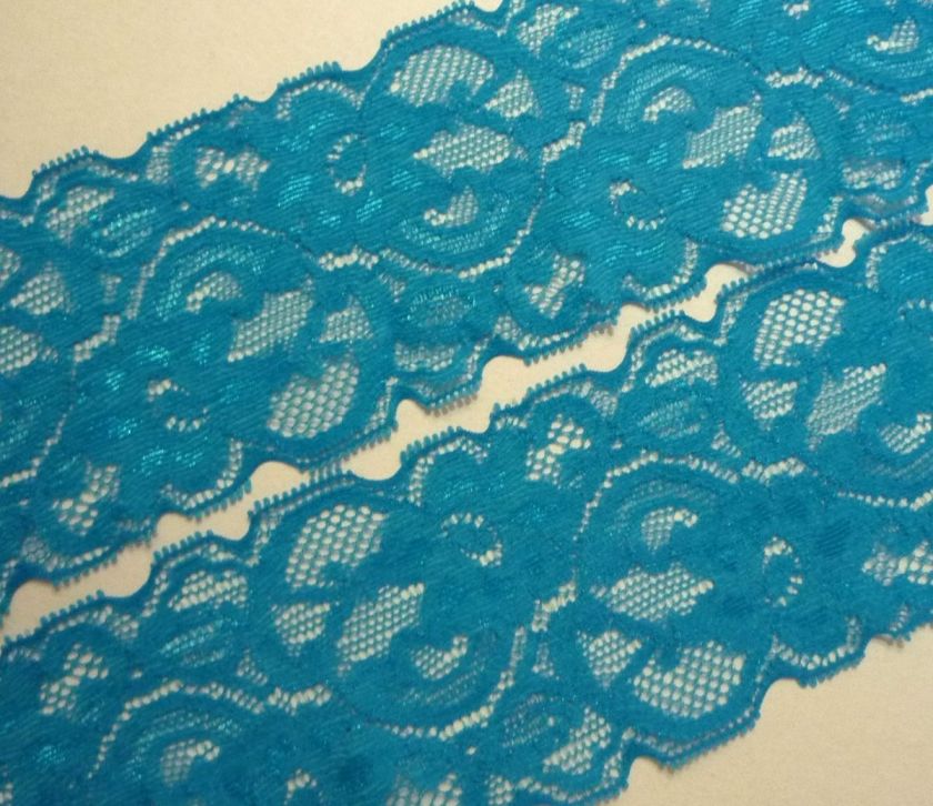 3y / 1y Scallop Stretch Lace Flower Turquoise Blue 2 1/2 6 cm width 