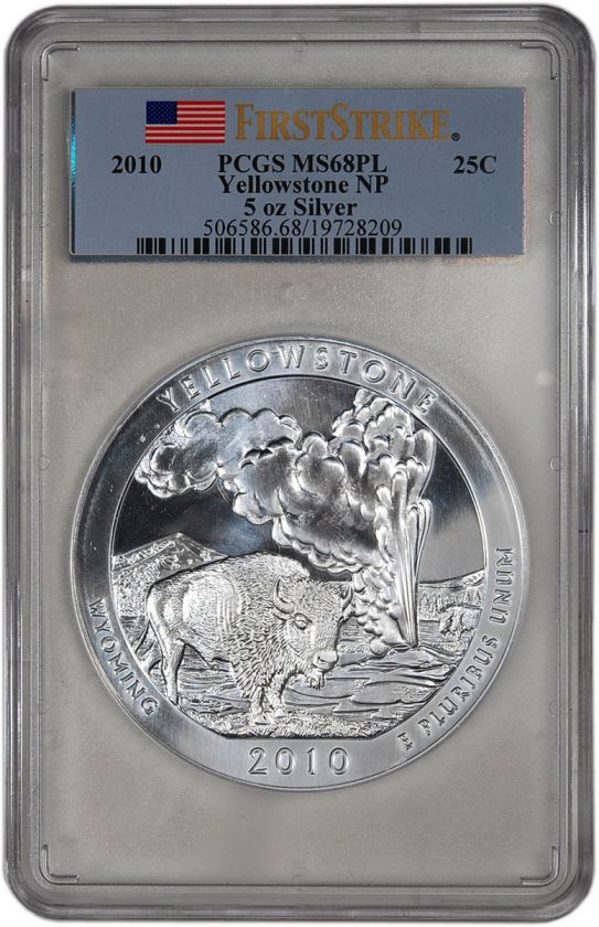 2010 ATB Yellowstone Silver (5 oz) 25C   PCGS MS68 DMPL   First Strike 