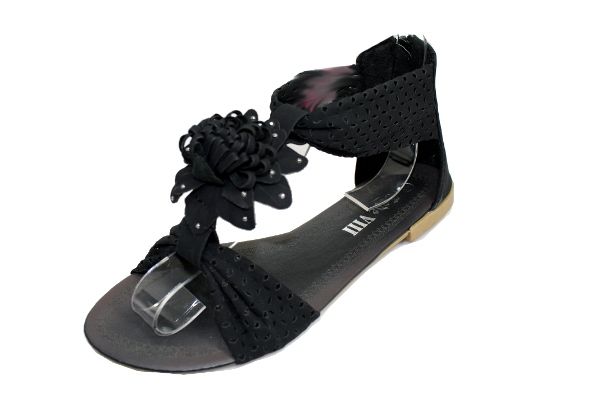 Penny   XIV Flat Open Toe Flower Sandal   Black