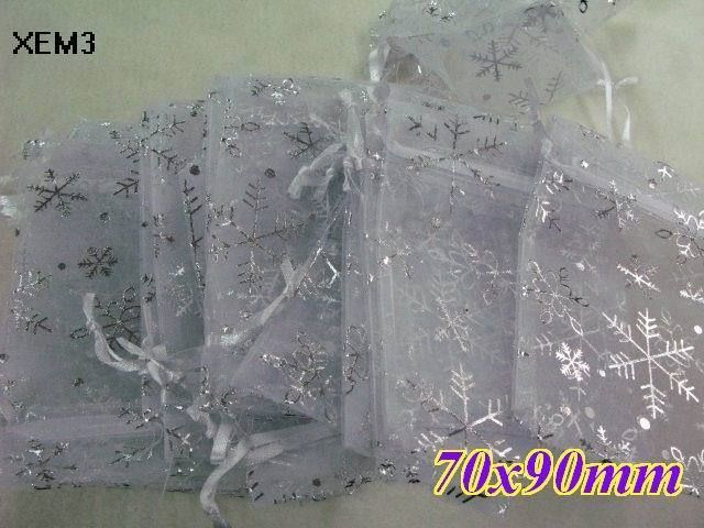 50White snowflake Organza Jewelery Gift Bags 7x9cm XEM3  