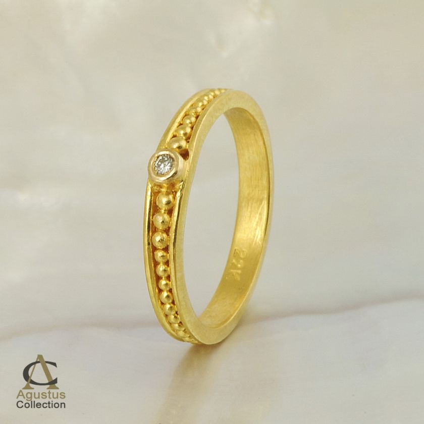 22K Gold & Genuine 0.027 ct Diamond Granulation Ring  