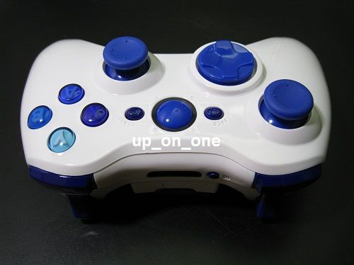 CUSTOM GLOSSY WHITE XBOX 360 WIRELESS CONTROLLER BLUE ROL ABXY GUIDE 