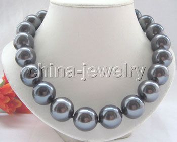 Genuine 18  Tahiti black 20mm perfect round south sea shell pearl 