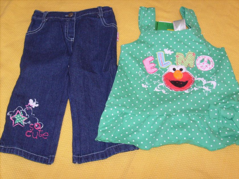 NEW GIRLS SESAME STREET ELMO OUTFIT SET 2T 3T 4T  