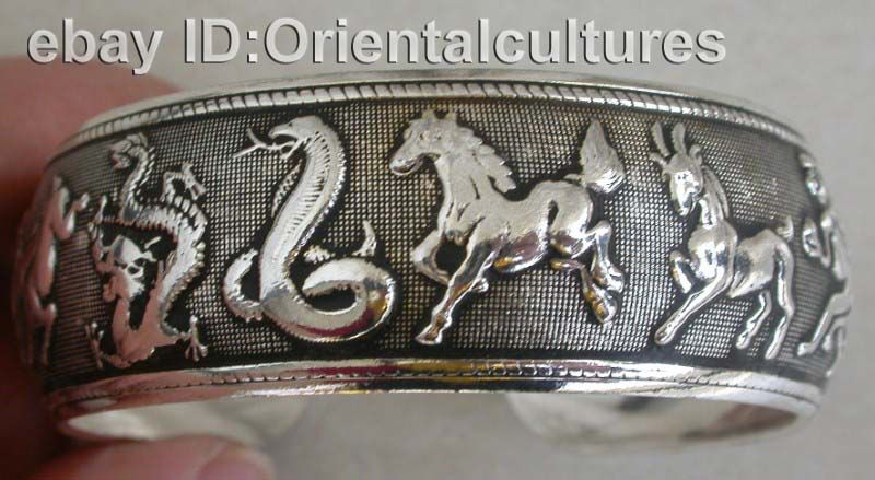 Vintage Exotic Chinese Handmade Miao Silver Bracelet  