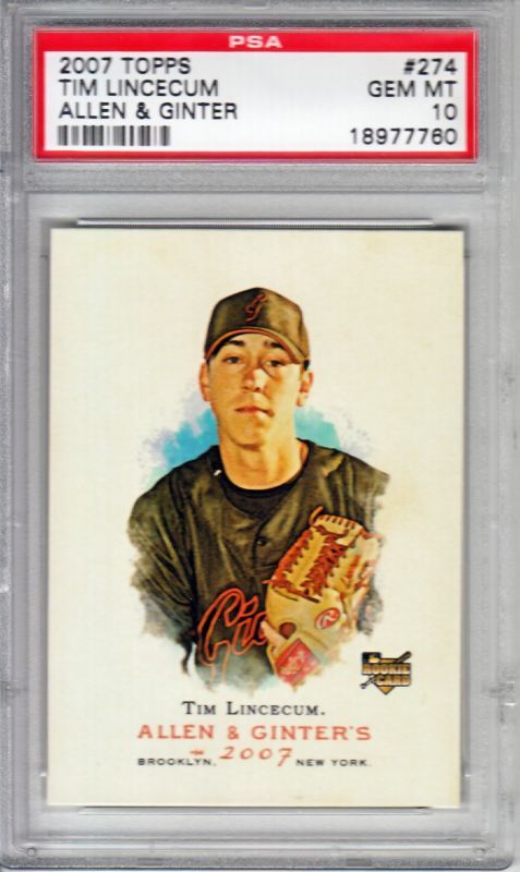   Topps Allen & Ginters Tim Lincecum #274 [Rookie] (2010 Giants) PSA 10