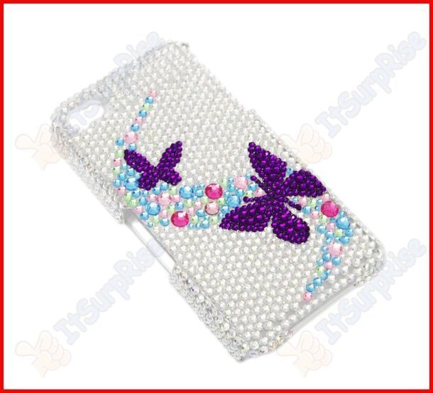 New Bling AB White Purple Butterfly Hard Case Cover for Apple iPhone 4 