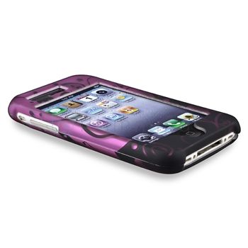 FOR APPLE iPHONE 3G 3GS PURPLE BLACK HARD CLIP ON CASE FLOWER SWIRL 