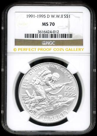 NGC MS70 1991 1995 D WORLD WAR II DOLLAR MS 70  