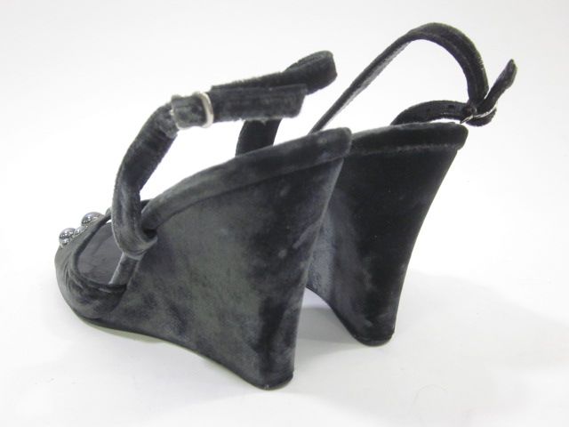 SIGERSON MORRISON Black Velvet Open Toe Wedges Sz 8.5 B  