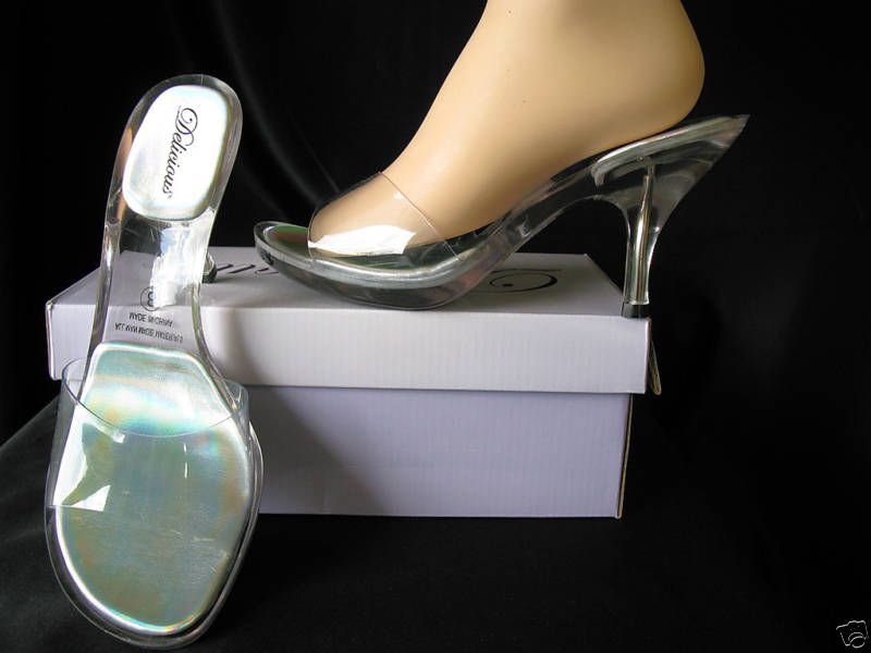 Womens clear slide on high heel dress shoes size 6 1/2  