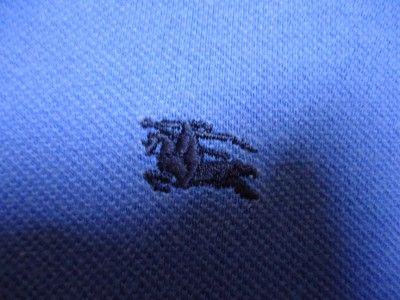 BURBERRY LONDON Mens Large Short Sleeve Polo Shirt ~ Blue w/Classic 