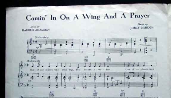 Sheet Music, Comin In On a Wing and a Prayer  