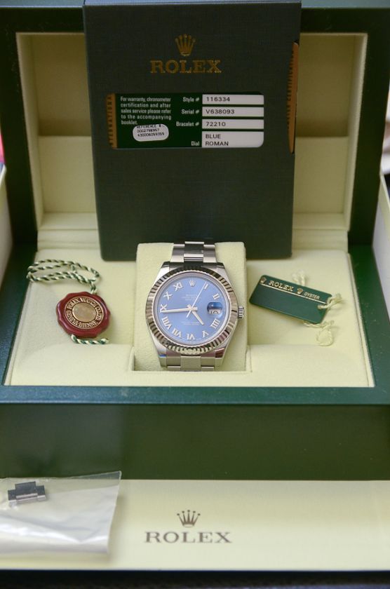 ROLEX DATEJUST II STAINLESS BLUE ROMAN DIAL MINT CONDITION 116334 