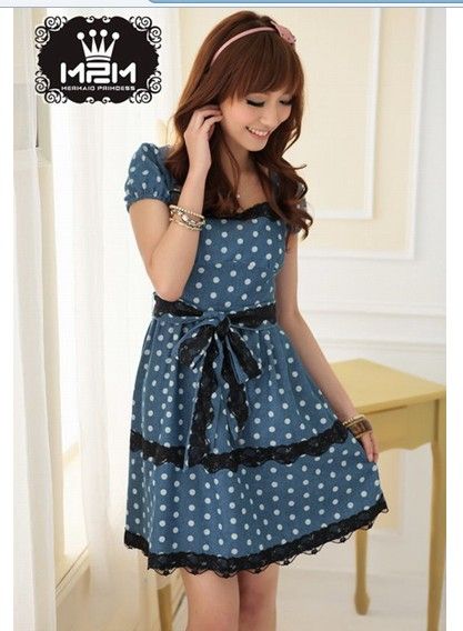 wholesale Sweet Checks Lace Embellished Bowknot Dress