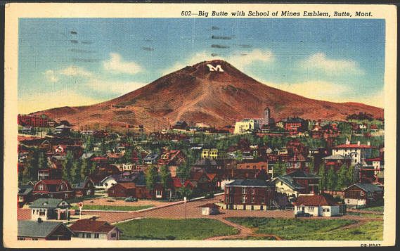 Butte Montana MT 1940 Town & Big Butte Mountain Vintage Postcard 