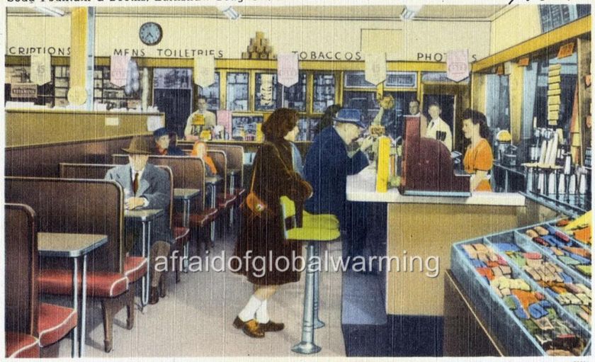 Old Photo E Greenwich RI Soda Fountain Earnshaw Drugs  