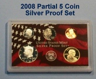 2008 S Partial Silver Proof Set  SAC, Kennedy, Cent +++  