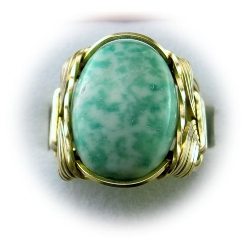 R487 Green Tree Agate 14k Gold gf Ring Mens or Ladies  