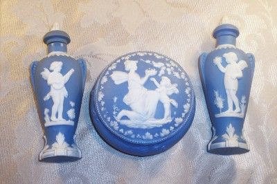 Wedgewood Japserware 2 Perfumes & Powder Jar Set~Made in Germany 