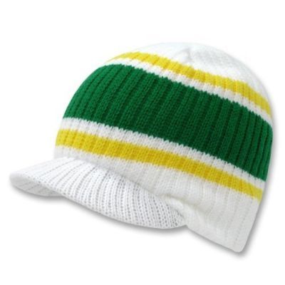 WHITE STRIPED CAMPUS BEANIE VISOR JEEP CAP SKI KNIT HAT  