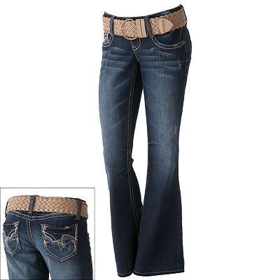 NEW WALL FLOWER WALLFLOWER FAMOUS FLARE JEANS WOMENS JUNIORS BELT 