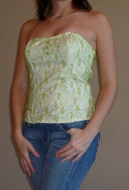 NEW AGGIE green white lace corset strtch tube top S M L  