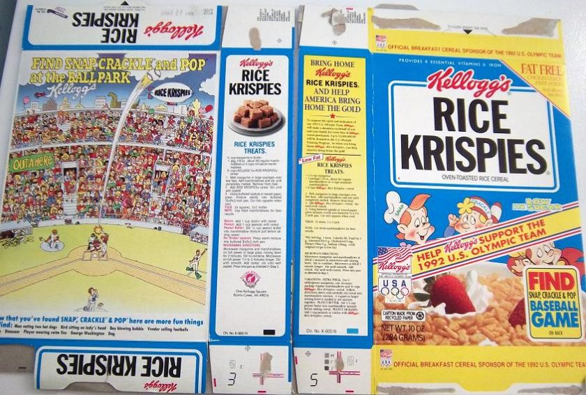 1991 Rice Krispies Baseball offer Cereal Box vvv64  