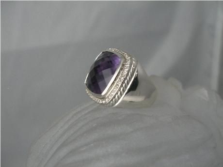 David Yurman 15mm Albion Amethyst Diamond Ring  