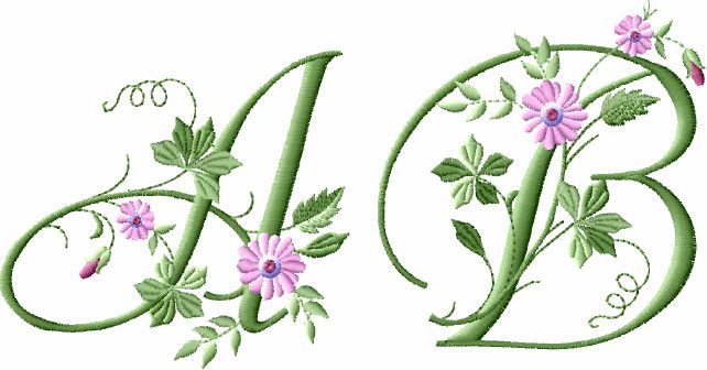 Elegant Floral Initials machine embroidery designs 4x4  